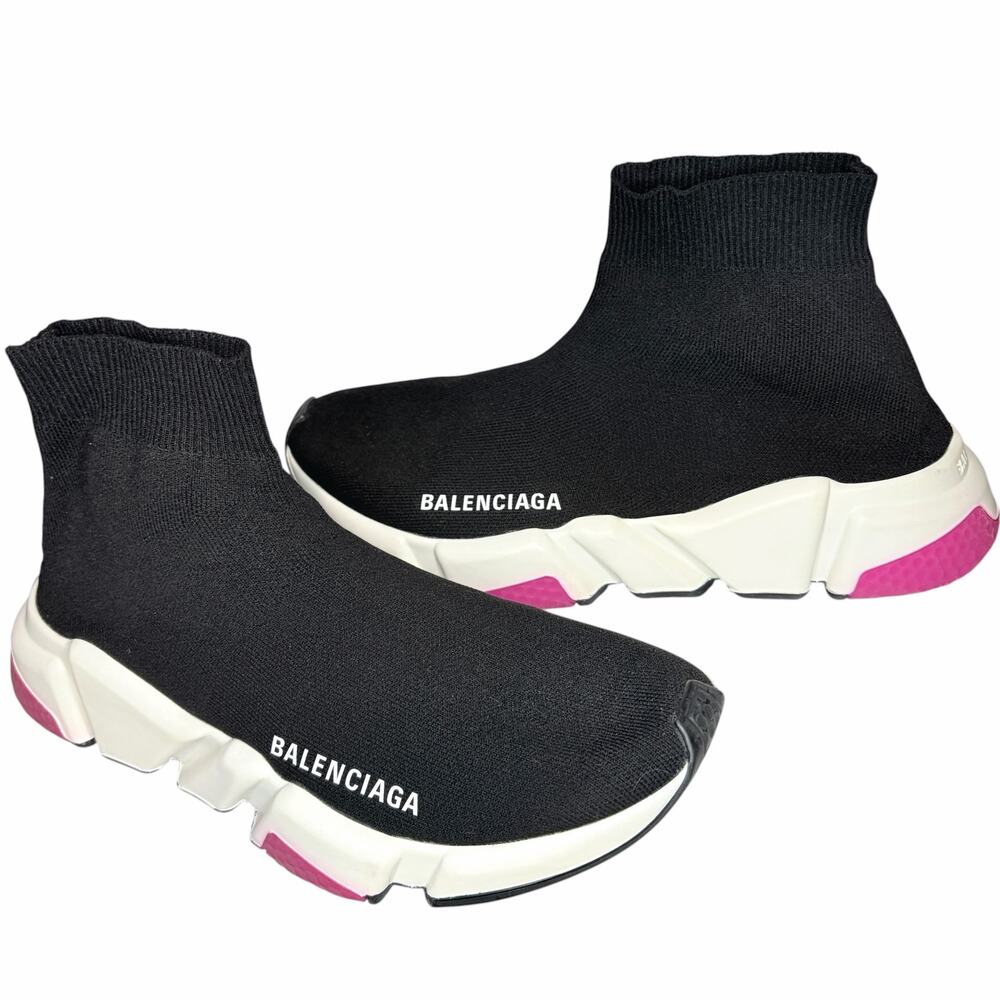 Authentic Balenciaga Speed Trainer Sneakers Black Pink EU 37 US 7 w/ Dustbag